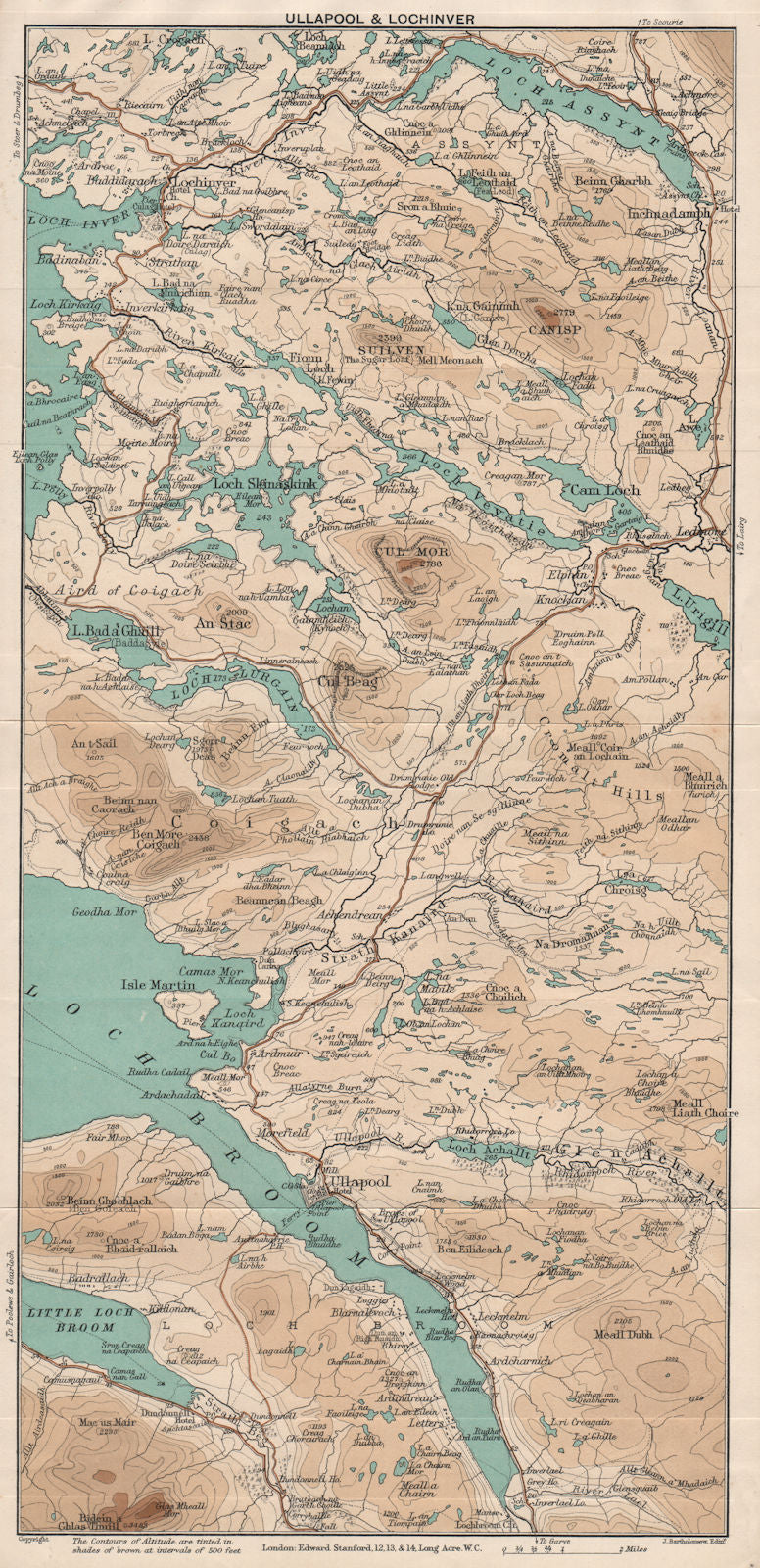 ULLAPOOL & LOCHINVER. Vintage map. Scottish Highlands. STANFORD 1905 old